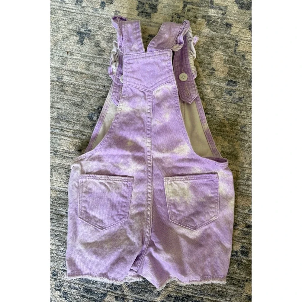 Gap Kids Purple Tie Dye Denim Shortalls Ruffle Strap Overalls Girls Lilac 5